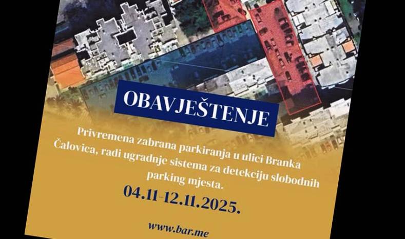Privremena zabrana parkiranja na parking prostoru u ul. Branka Čalovića